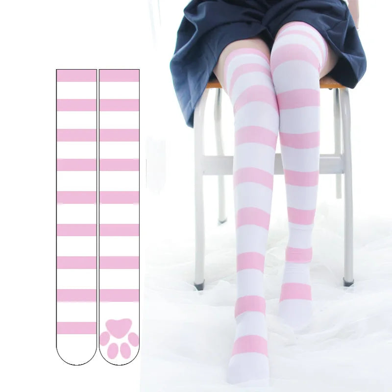 Lolita Over Knee Socks Pink Strip