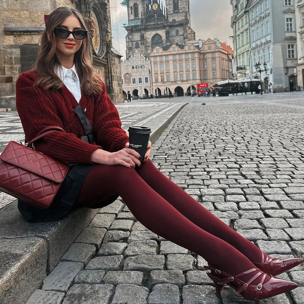 Women's Red Tights Slim Stockings