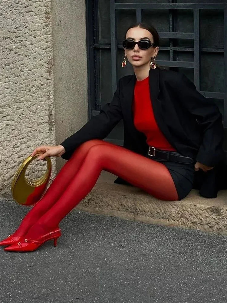 Women's Red Tights Slim Stockings