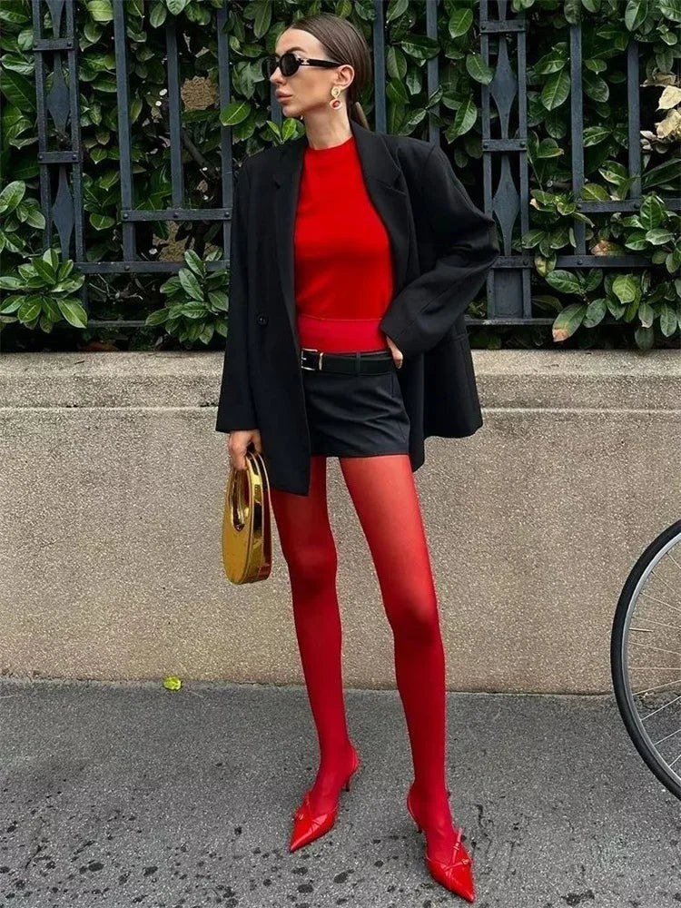 Women's Red Tights Slim Stockings