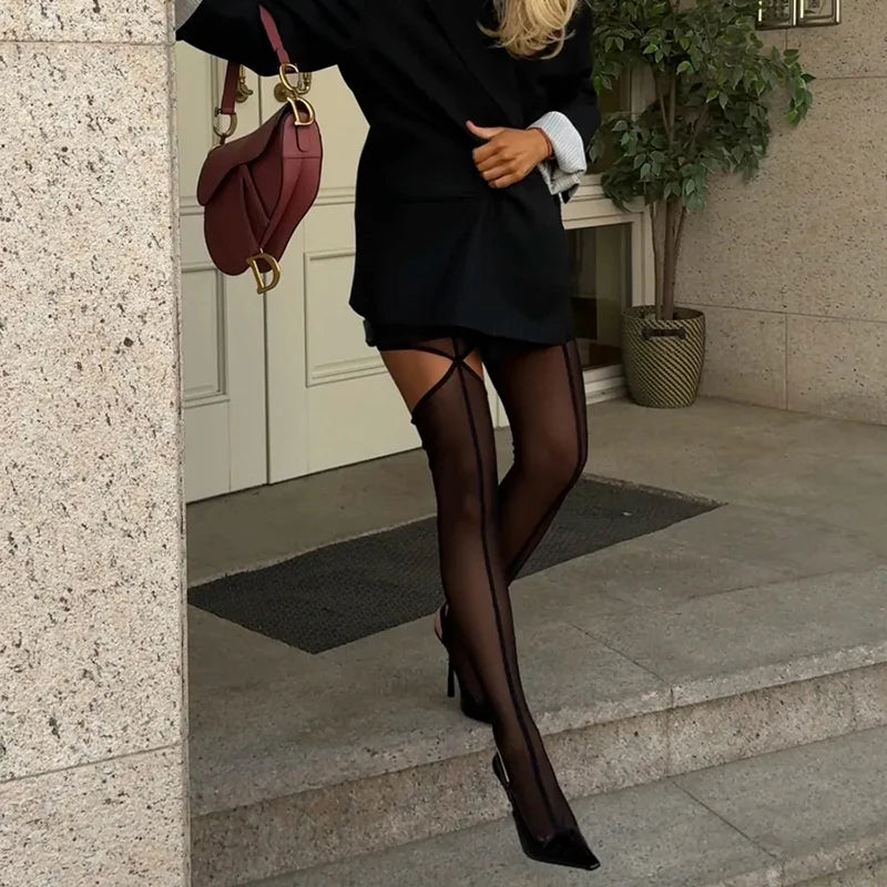 Black Line Tights Women Streetwear Stocking