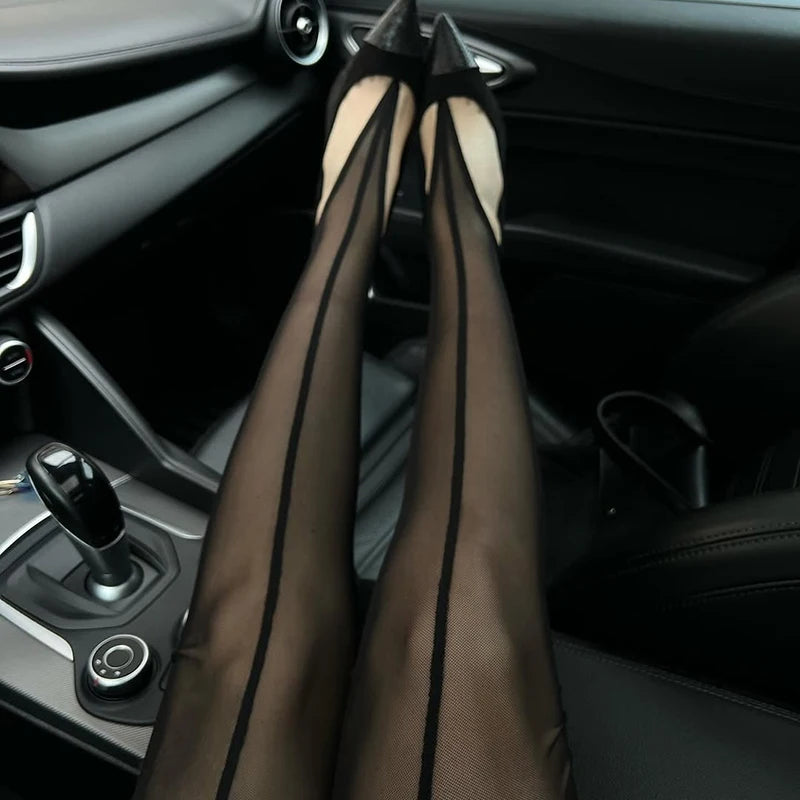 Black Line Tights Women Streetwear Stocking
