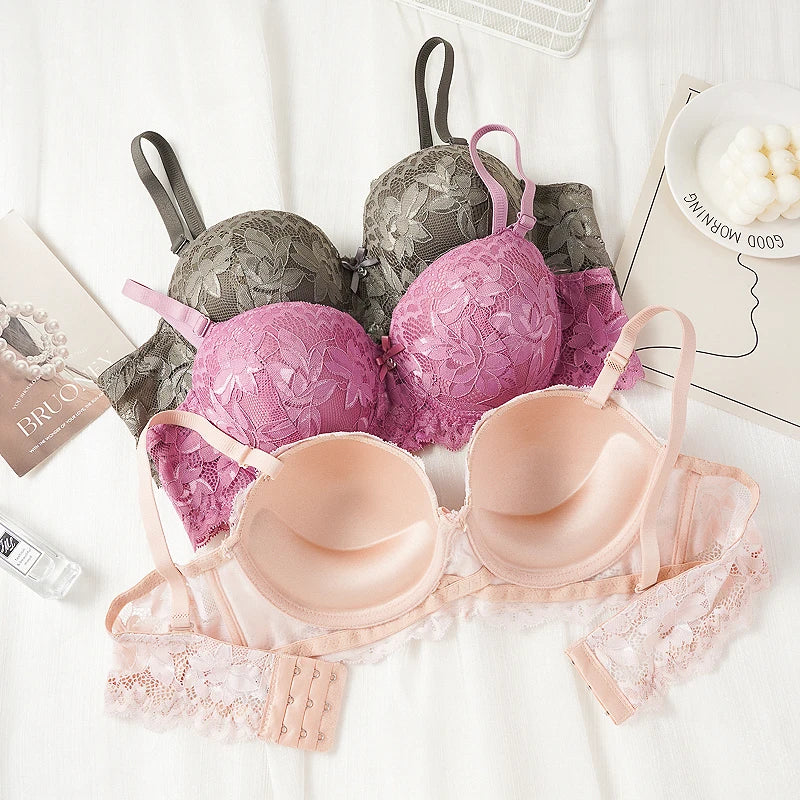 Women's Push Up Half Cup Bras French Lace Floral Bralette