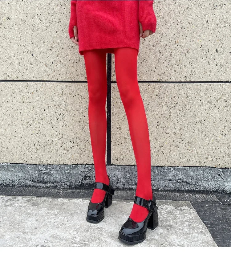 Women's Red Tights Slim Stockings