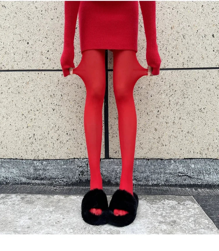 Women's Red Tights Slim Stockings